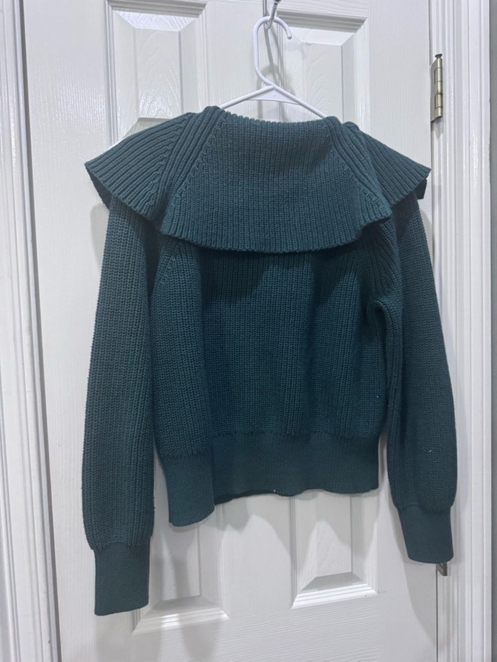 LOFT Deep Green Ribbed Collar Button-Front Sweater - Picture 7 of 7